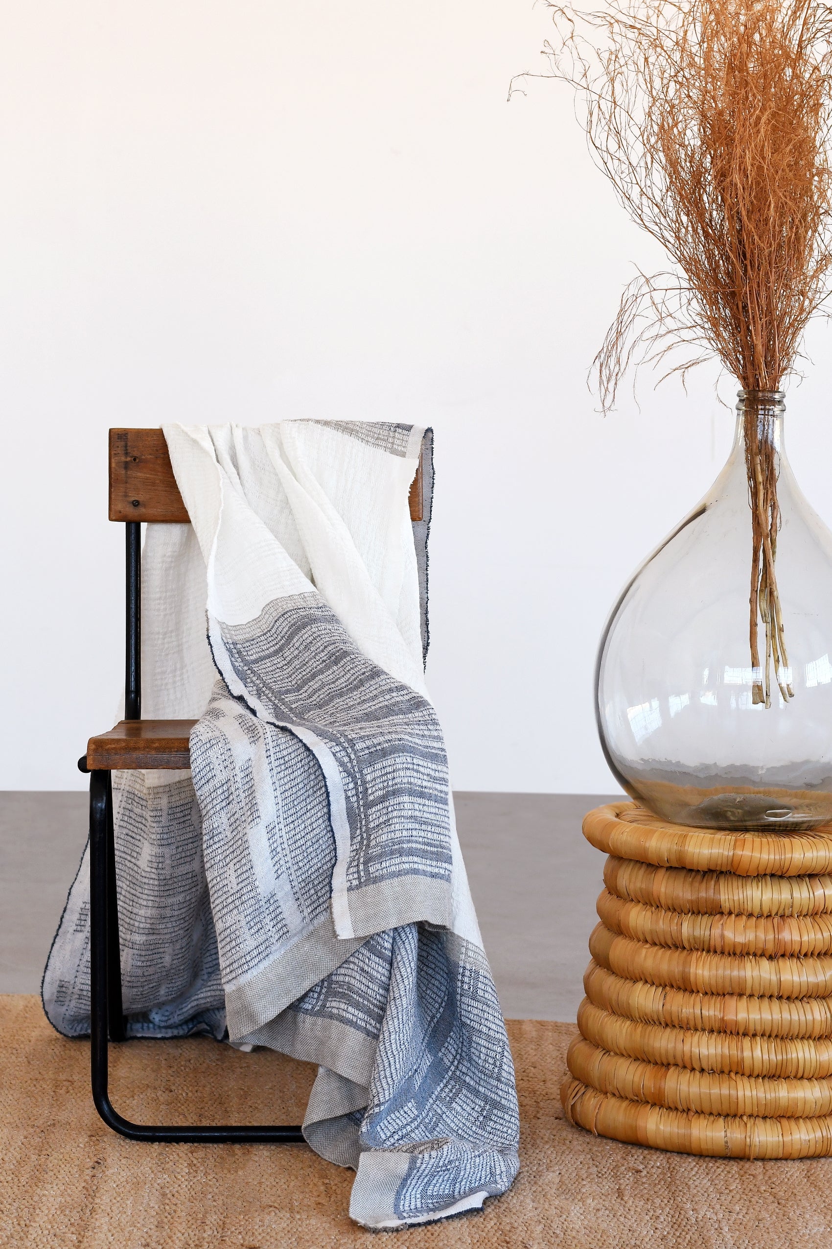 Bogolan Linen Lounge Throw - Navy