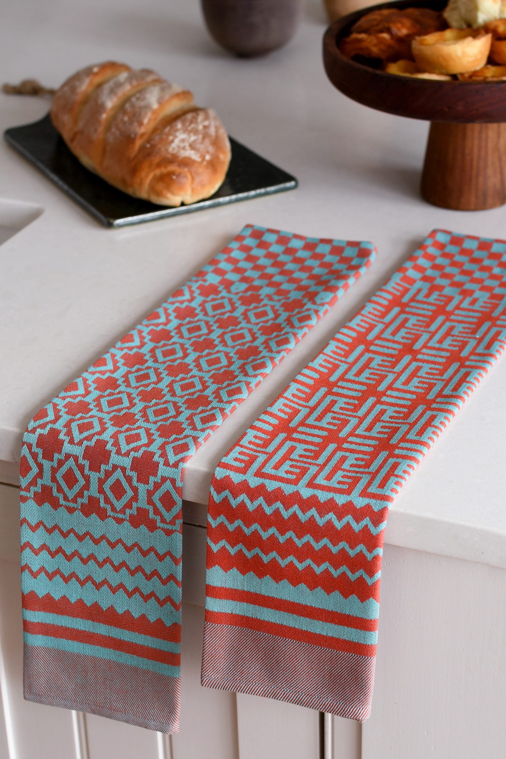 Penta Tea Towel - Geometric Coral