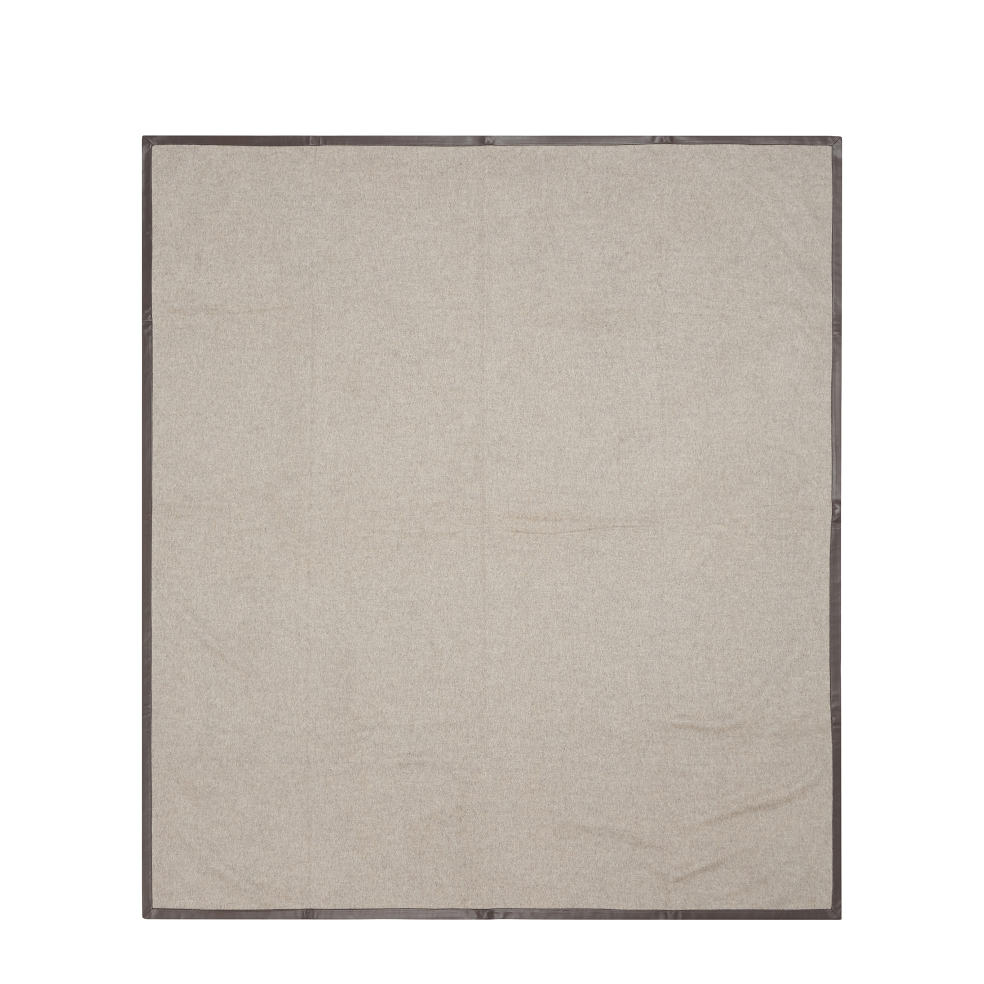 Sophisticated beige reversible throw with taupe leather edges for a luxurious look.