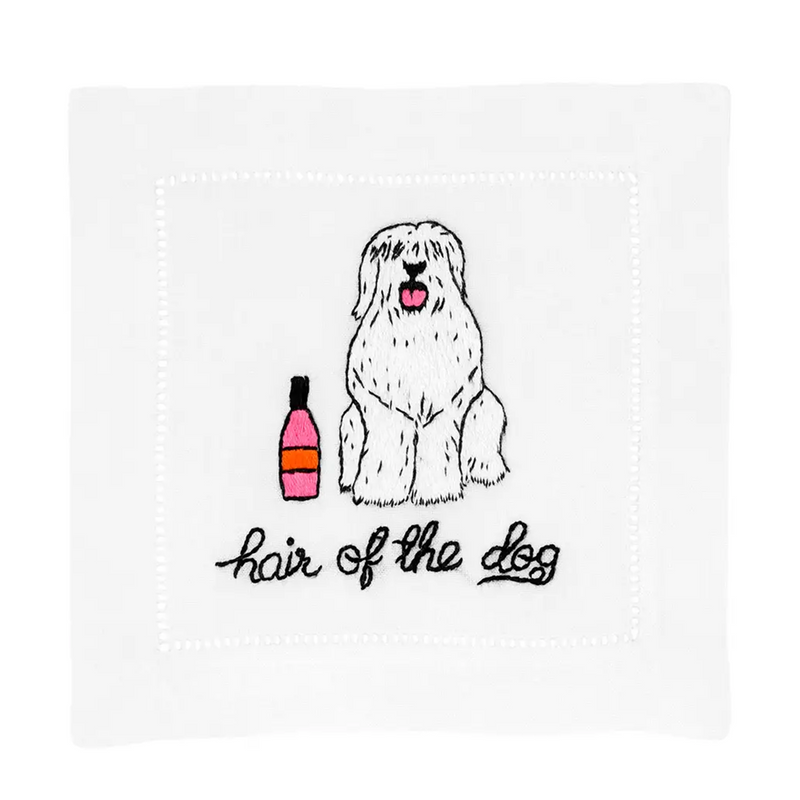 Cocktail napkins Hair Of The Dog: White and pink, fun and quirky napkins, ideal for morning after parties and sleepovers, adding a playful touch to your gatherings.