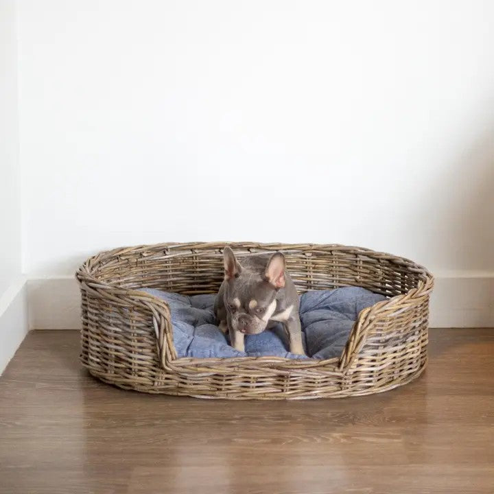 Oval Rattan Pet Bed with Pillow - Small
