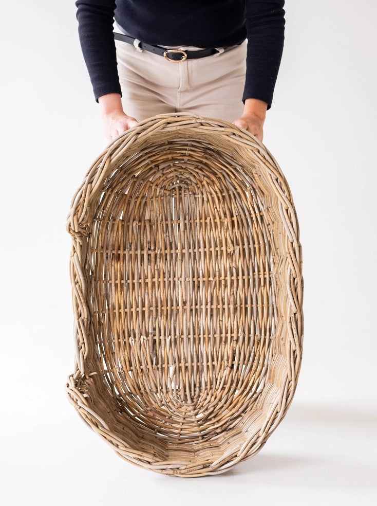 Oval Rattan Pet Bed with Pillow - Small