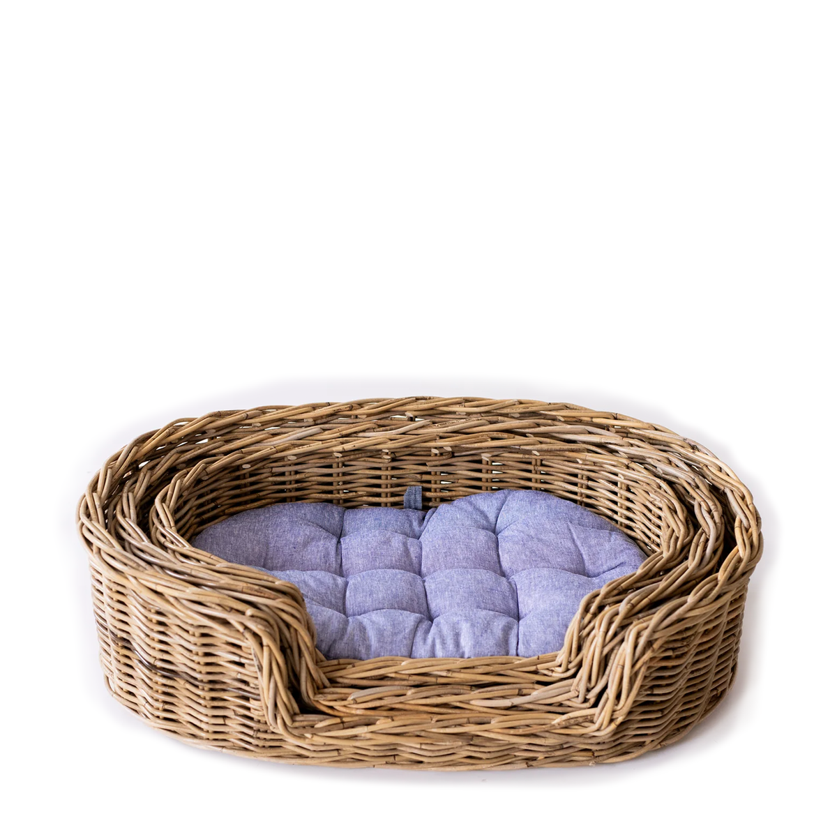 Oval Rattan Pet Bed with Pillow - Medium