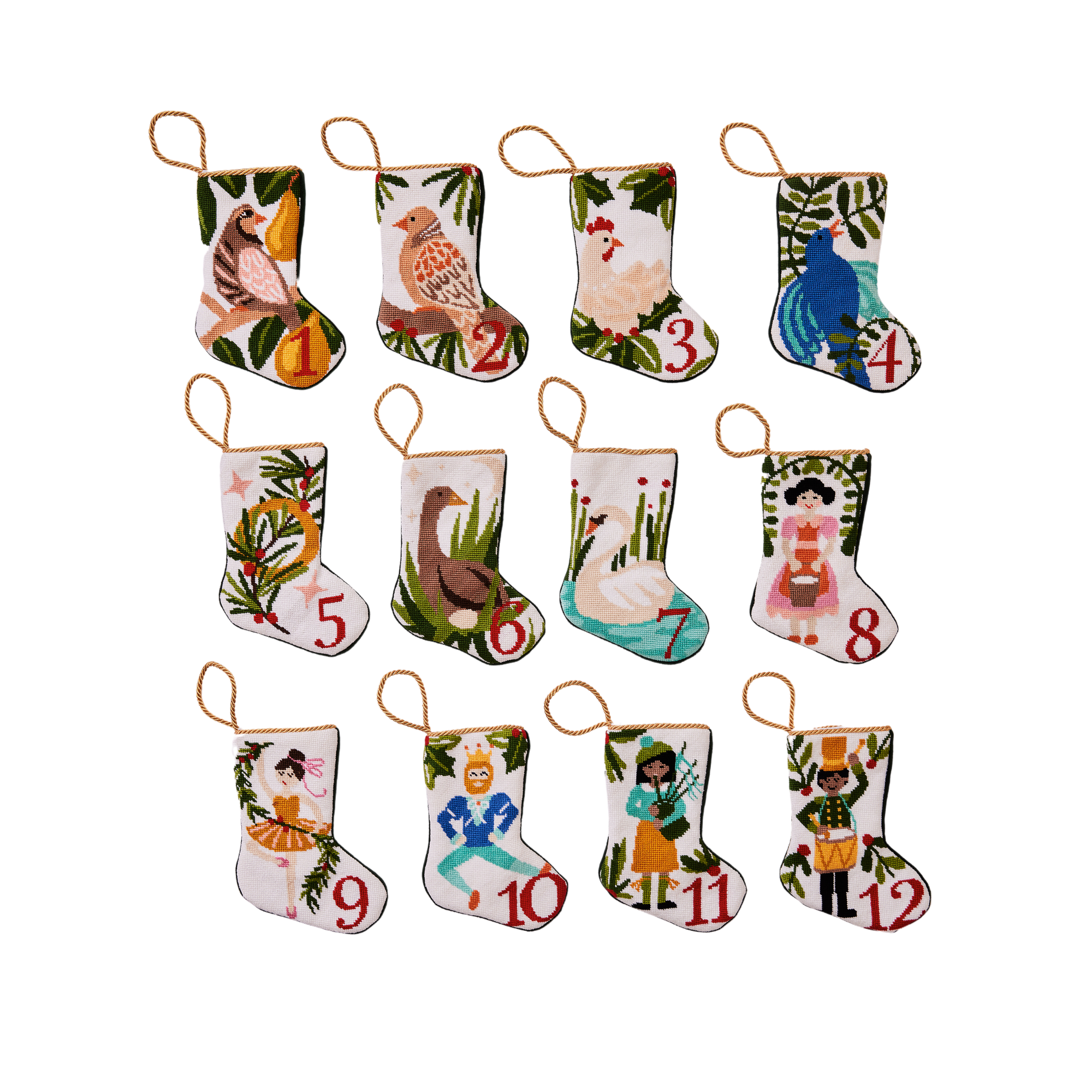 Mini Needlepoint Stocking - 4 Calling Birds