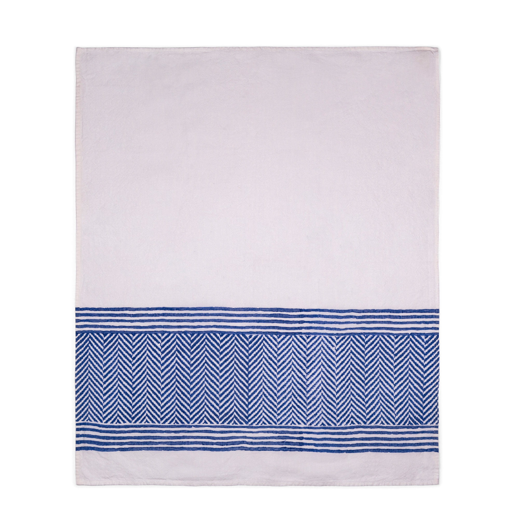 Unfolded Dark Blue Chevron Tea Towel brings a touch of sophistication when draped across the table, or used in the kitchen, offers both visual charm and functional versatility for your culinary activities.