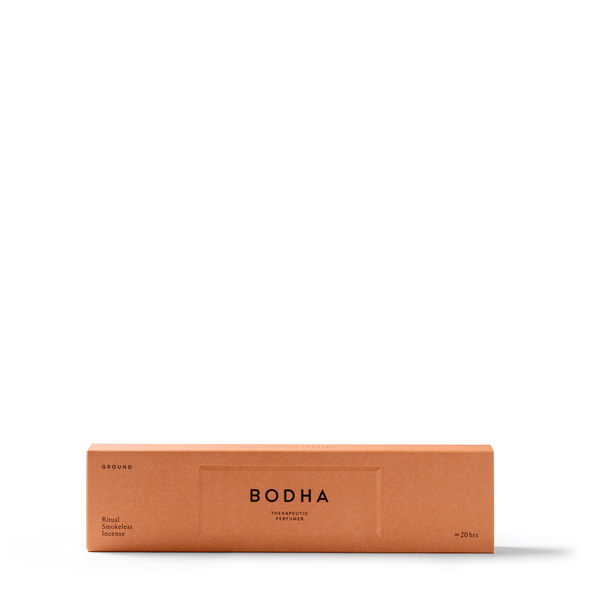 Smokeless incense sticks releasing aromatic scents, while inducing a mind clearing effect, all without producing visible smoke. Packed in a warm burnt orange box.