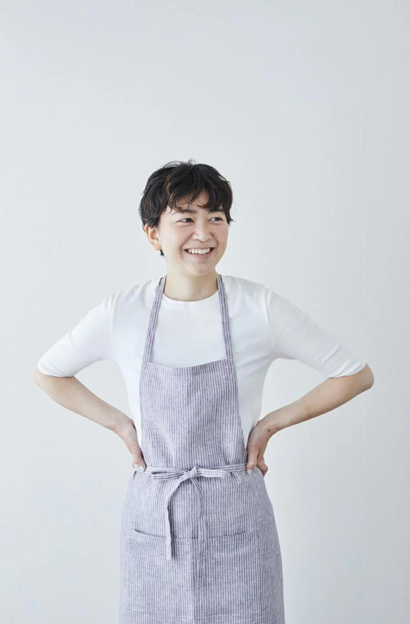 Linen Full-Length Apron - Grey + White Striped