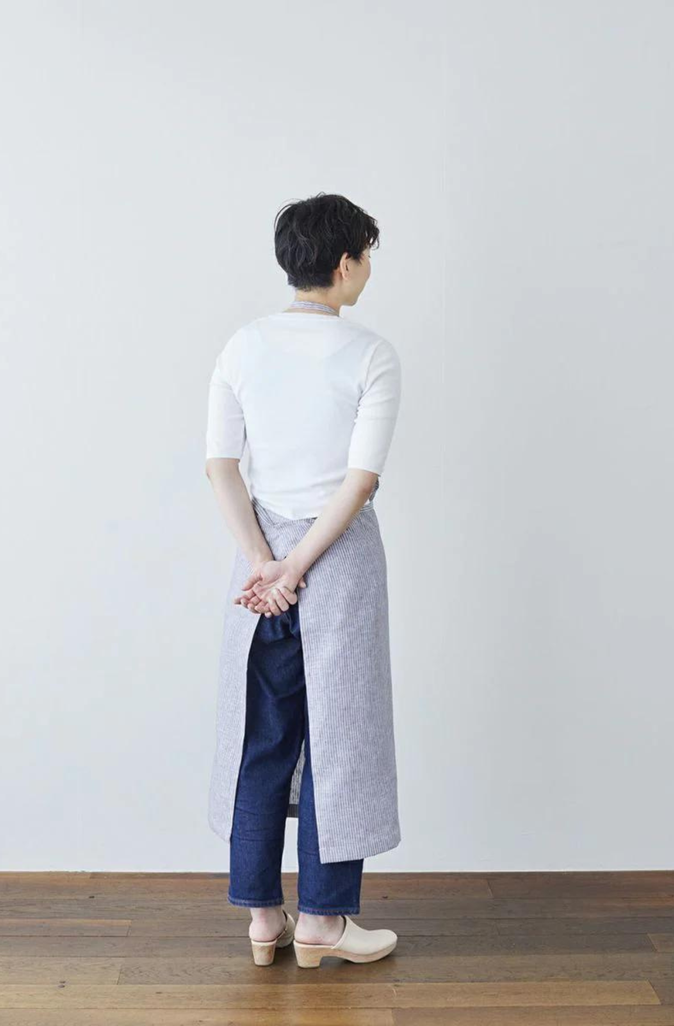 Linen Full-Length Apron - Grey + White Striped