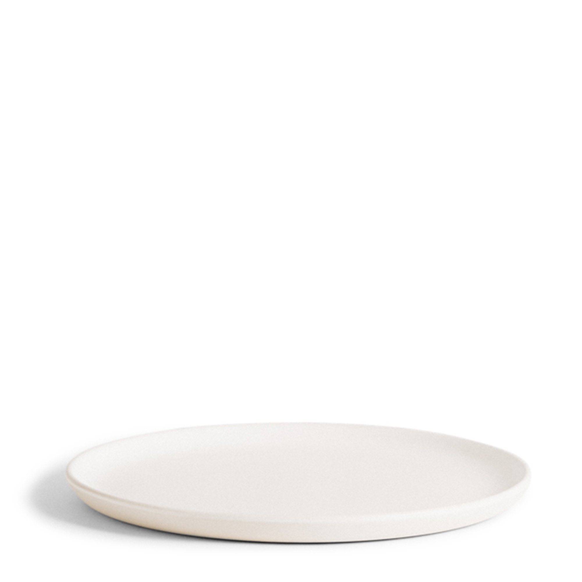 White stoneware flat salad plate, perfect for serving salads or small dishes. Sleek design, ideal for both everyday use and special occasions.