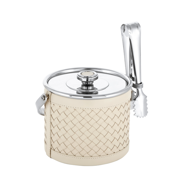 Riviere Woven Leather Outdoor Stainless Steel Ice Bucket - Ivory