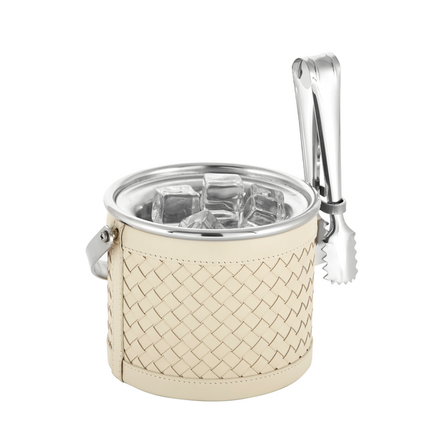 Riviere Woven Leather Outdoor Stainless Steel Ice Bucket - Ivory