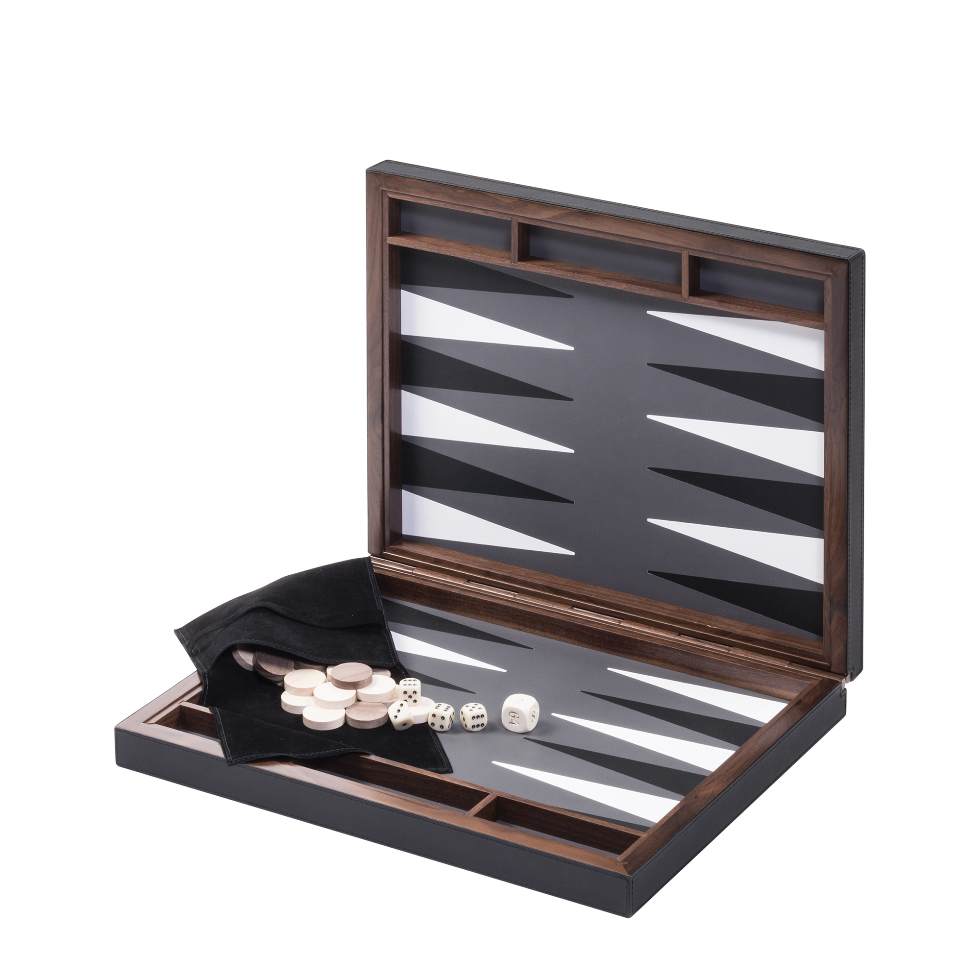 Safari Leather Backgammon Set - Black Nappa