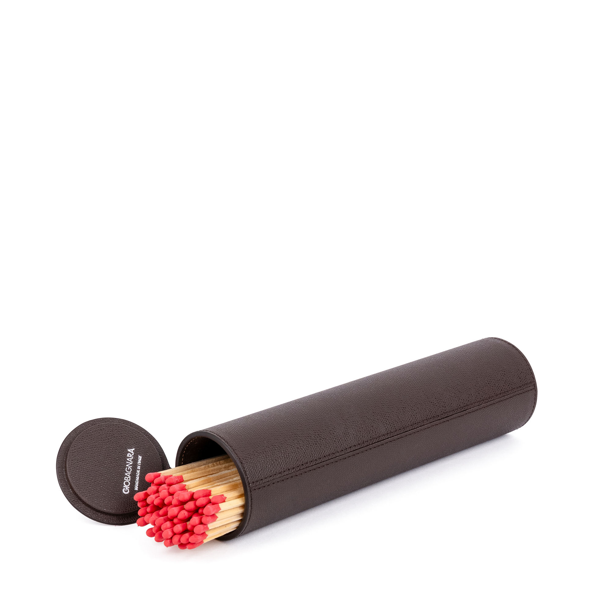 This luxurious set of giant matches in a premium brown calfskin-wrapped holder is the chicest way to light your fires. It includes 60 matches and has a strike pad at the base of the holder.