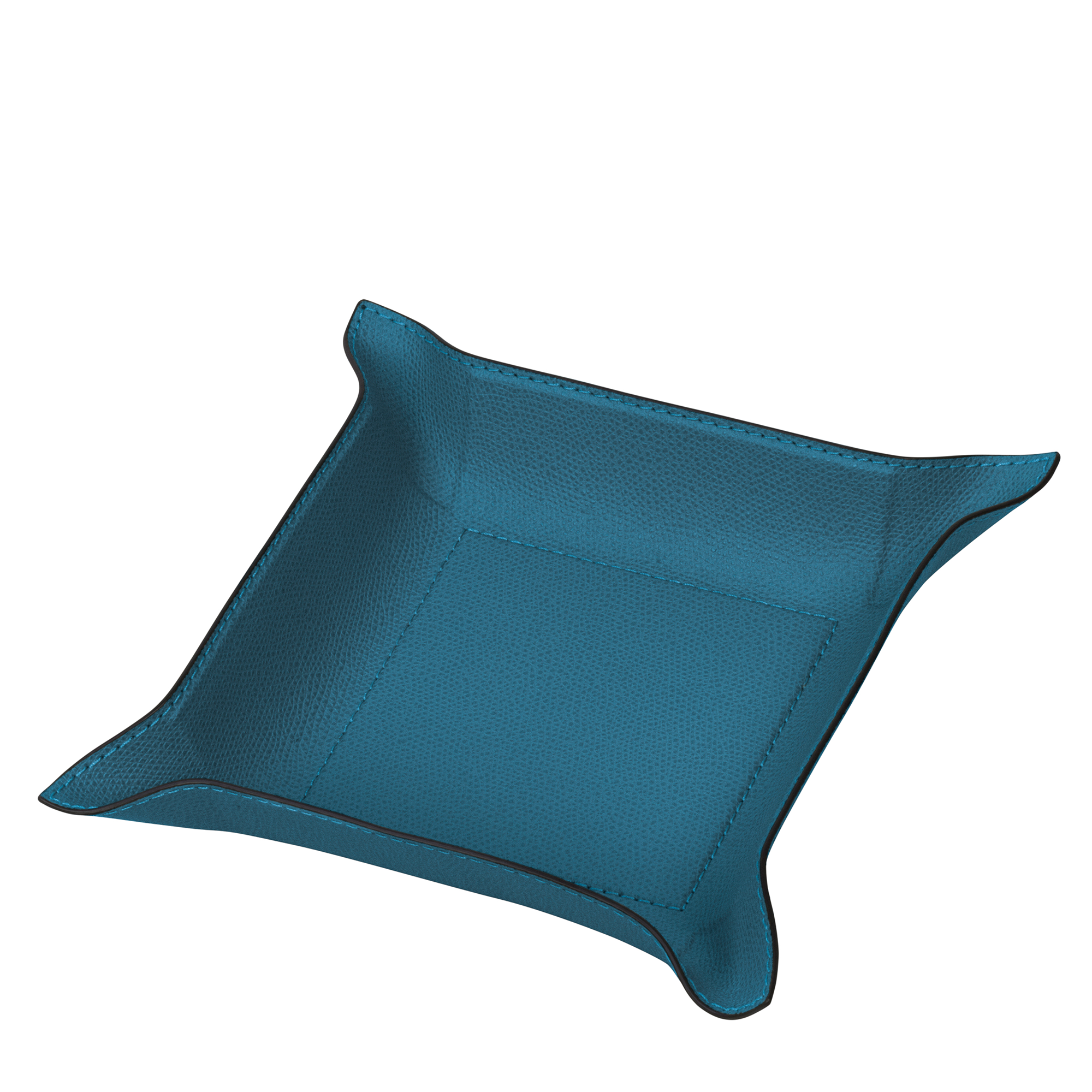 This petrol blue square tray has the hard base and flexible sides that can be adapted to your preferred arrangement, and covered in the finest calfskin makes a both functional and decorative piece for any space at home.