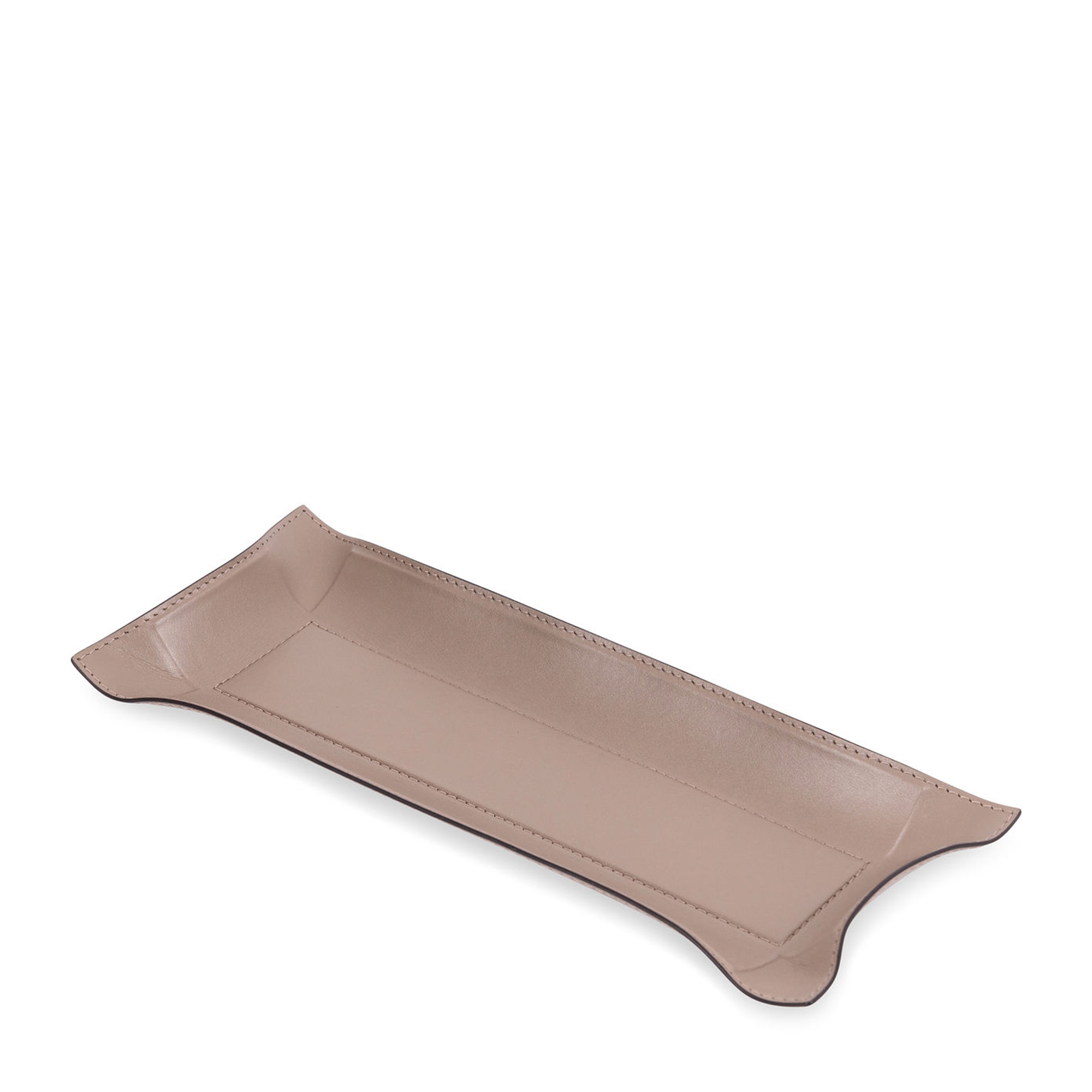 This rectangular mud tray with black borders has the hard base and flexible sides that can be adapted to your preferred arrangement. Covered in the finest calfskin, it makes a both functional and decorative piece for any space at home.