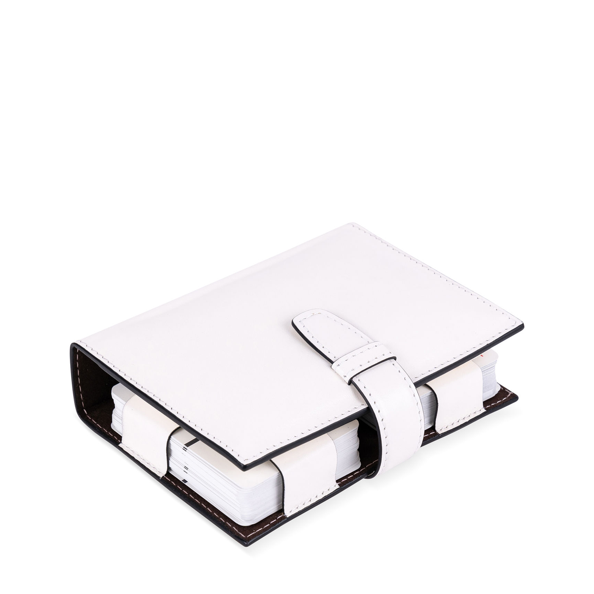 White nappa leather playing card holder, Jolly, perfect for storing and protecting your playing cards.