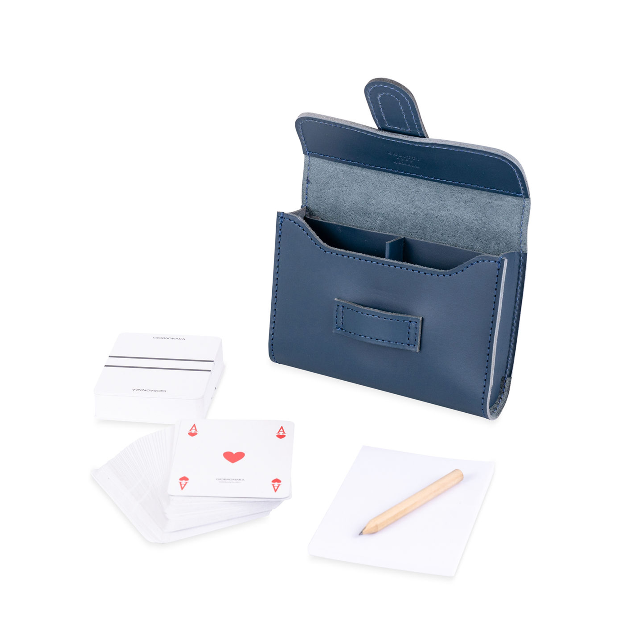 Passepartout Leather Playing Card Holder - Navy Saddle
