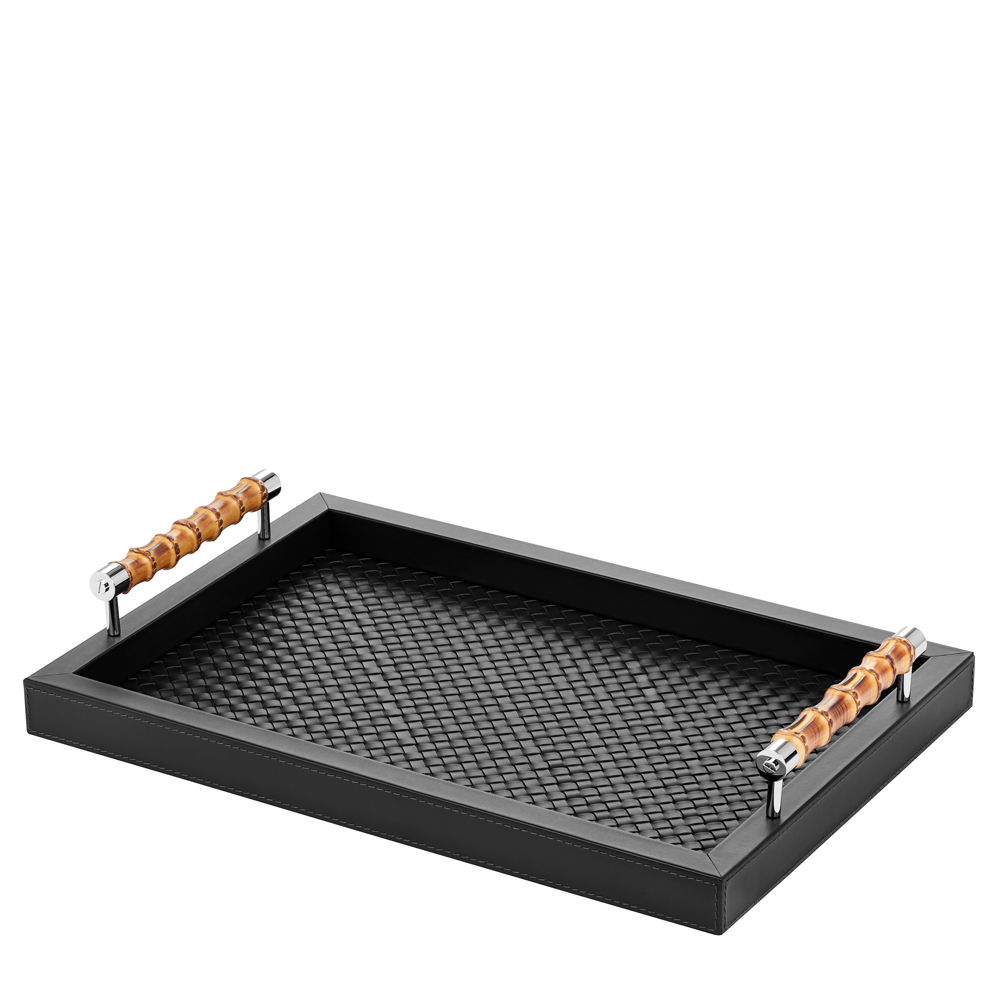 Riviere Leather Tray + Bamboo Handles - Black