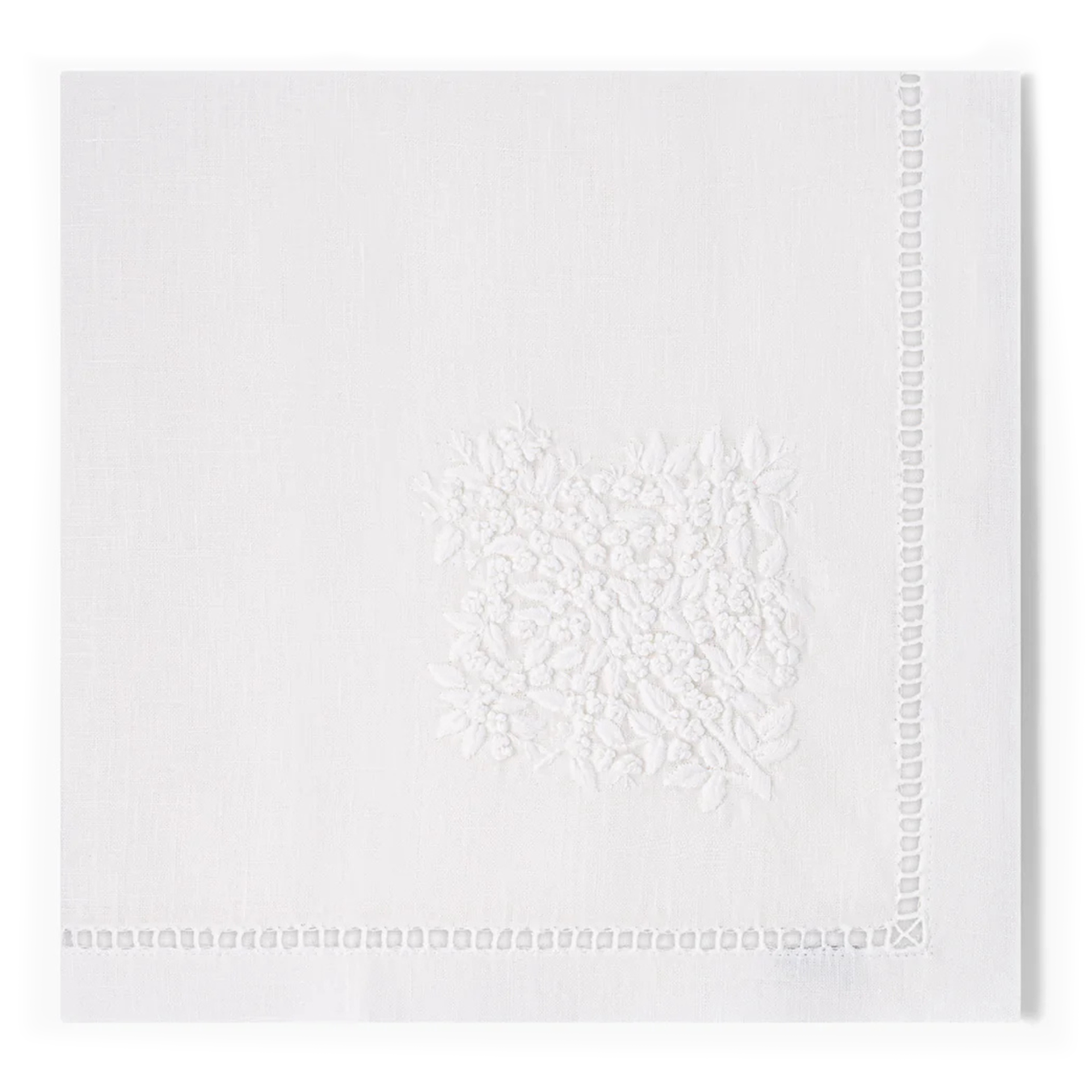 Jardin Embroidered Linen Dinner Napkin - White
