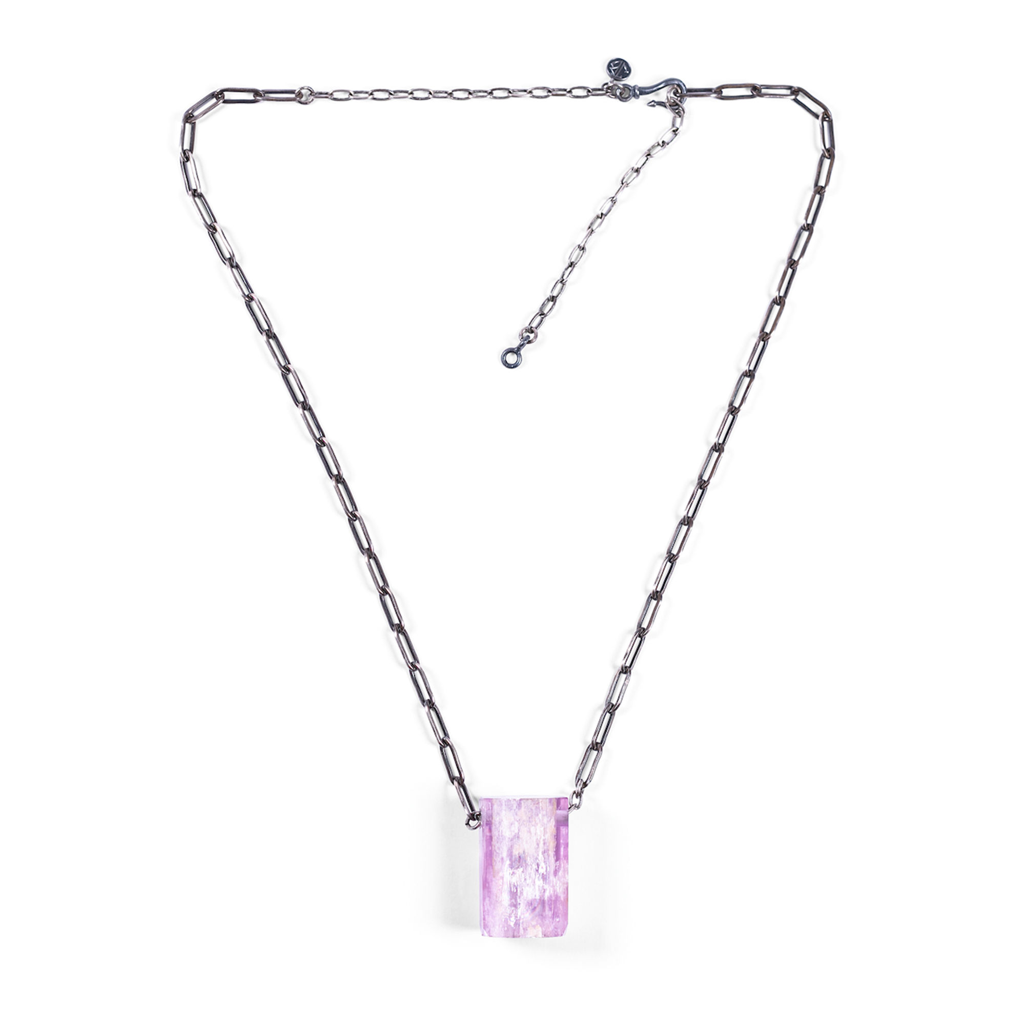 Purple Kunzite necklace on silver chain featuring 8mm stones. Symbolizes emotional healing, universal love, and joy in life