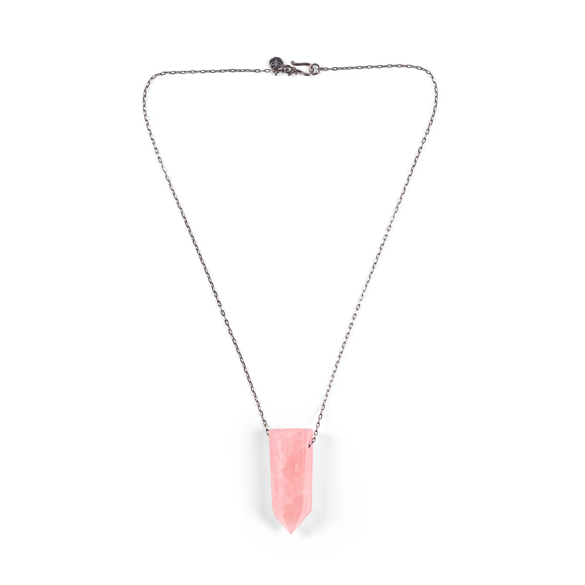 Rose Quartz Necklace on a silver chain, medium size. Symbolizes compassion, universal love, serenity, and healing.