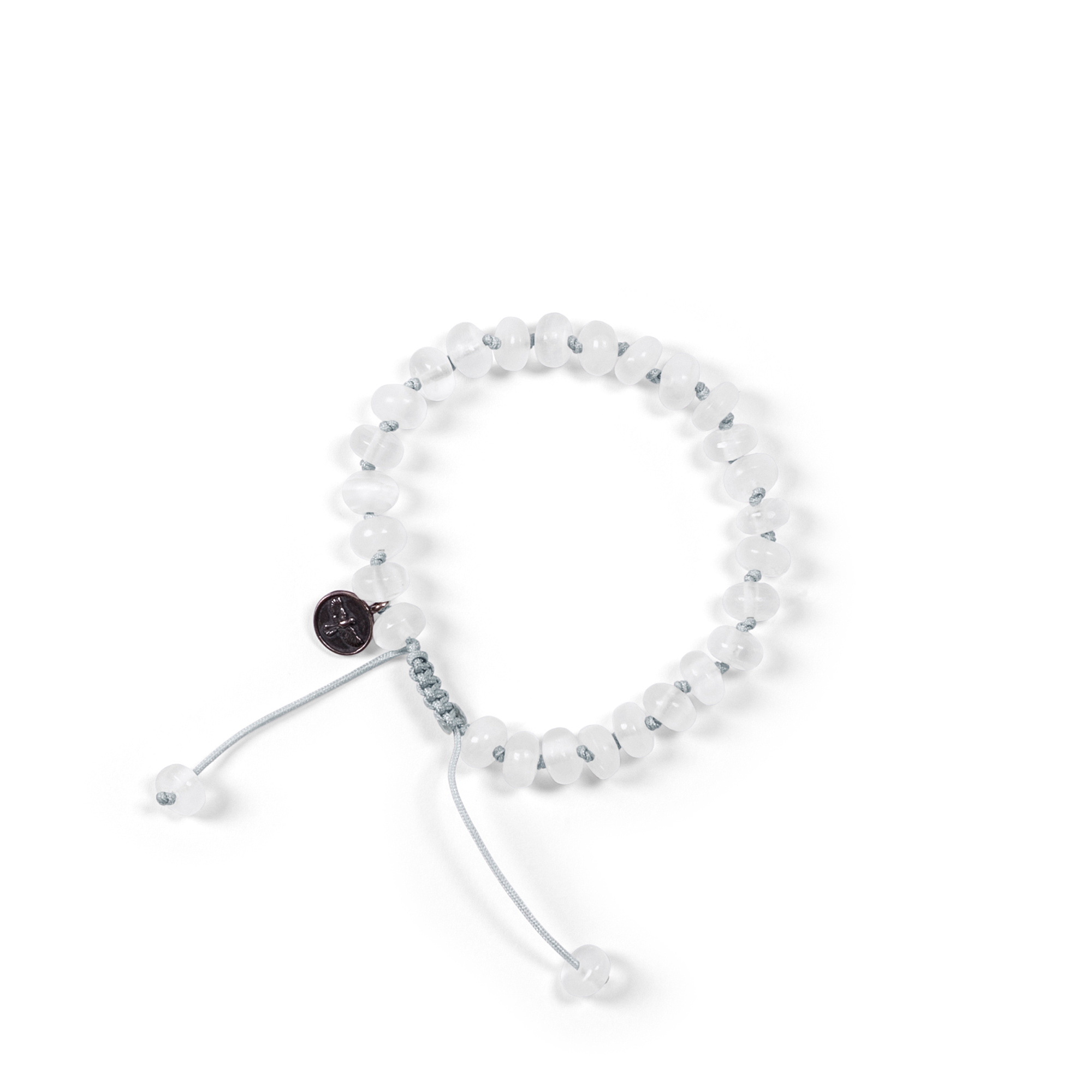 Clear Selenite Bracelet featuring 8mm stones. Provides clearing, calming, mental clarity, and enhances psychic awareness.