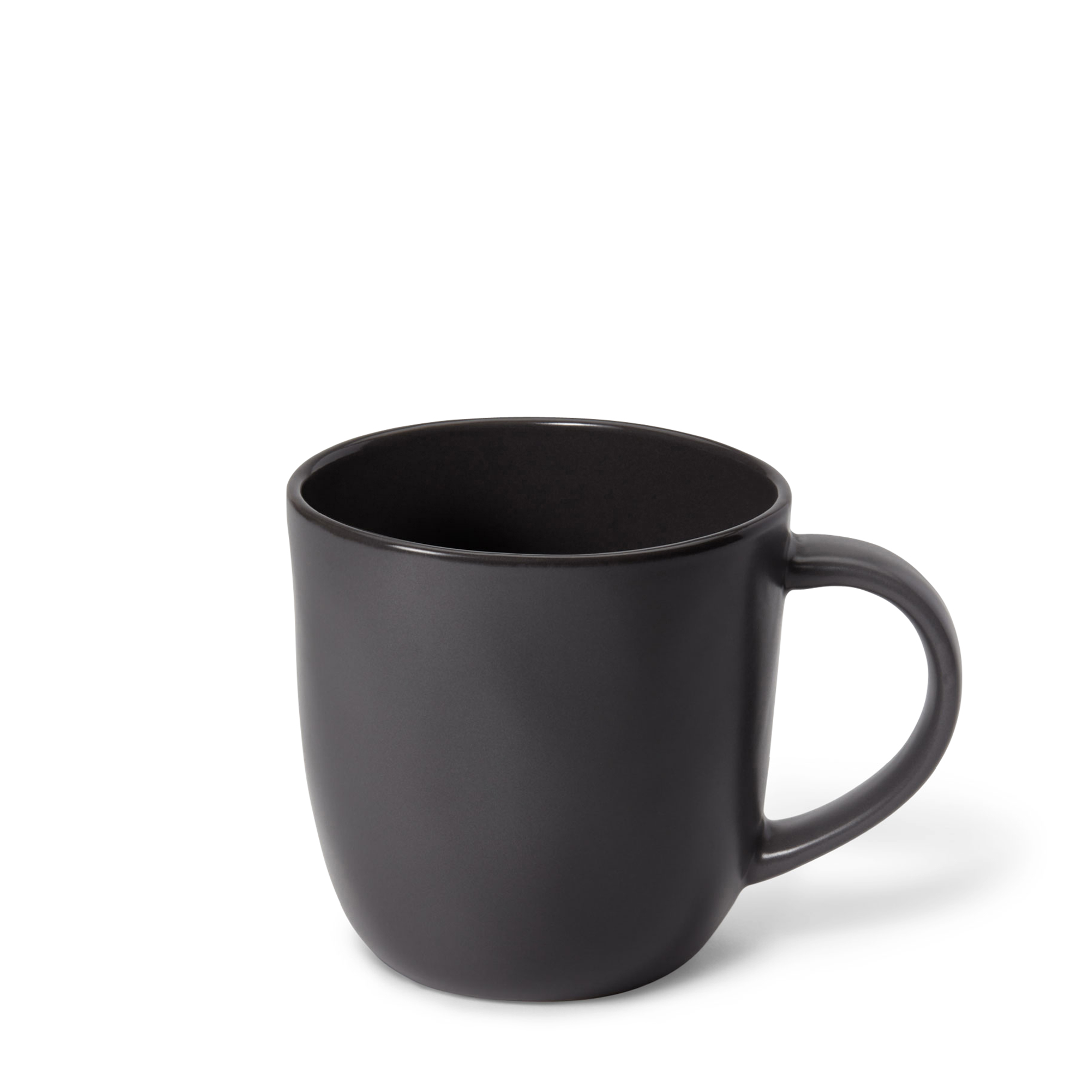 Black mug made of stoneware with a satin exterior finish and a glossy interior. Perfect for morning coffee or late night tea.