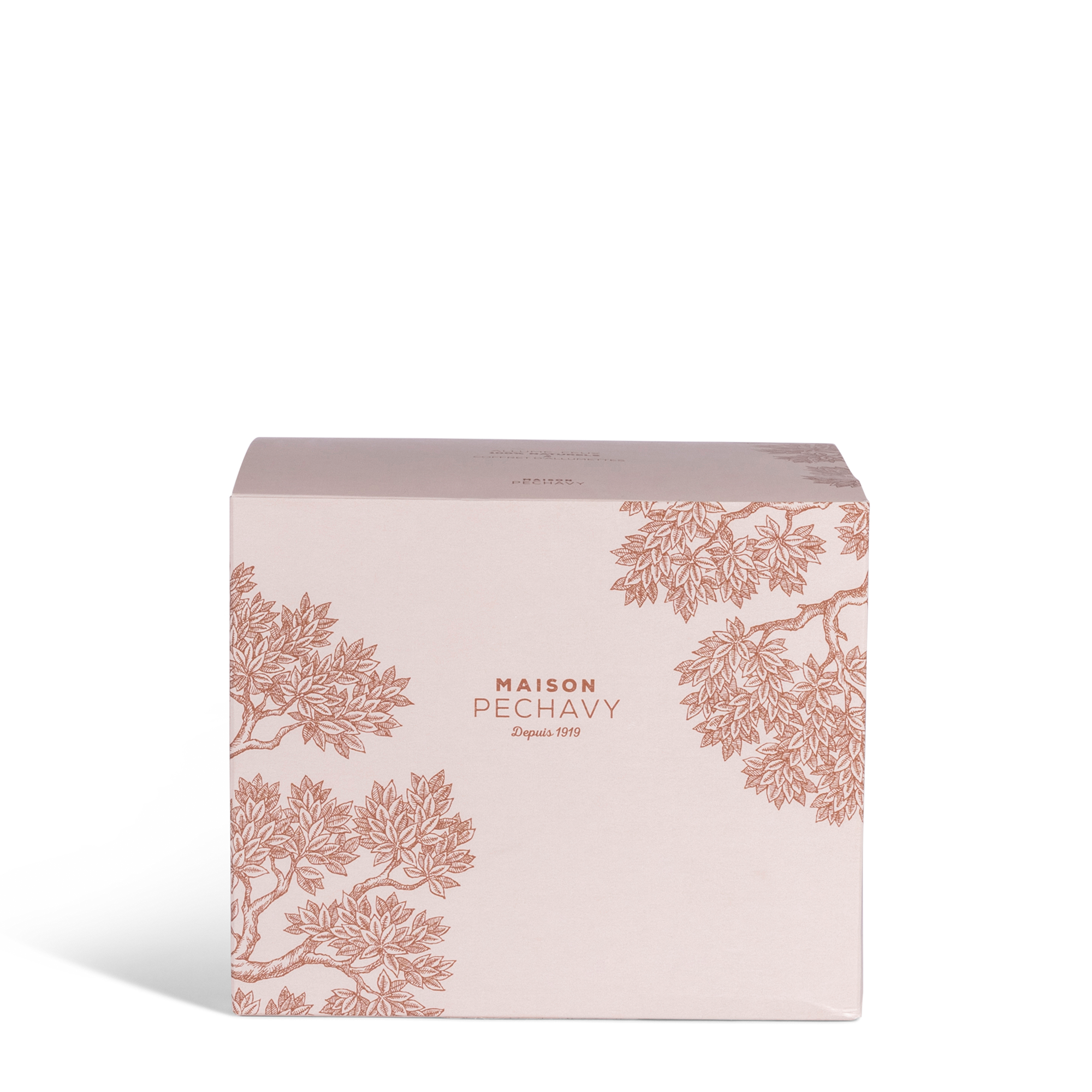 Ecological firelighters made of natural wooden wool in an elegant, powder rose square box with a matching matchbox, perfect for lighting fires or wood stoves.
