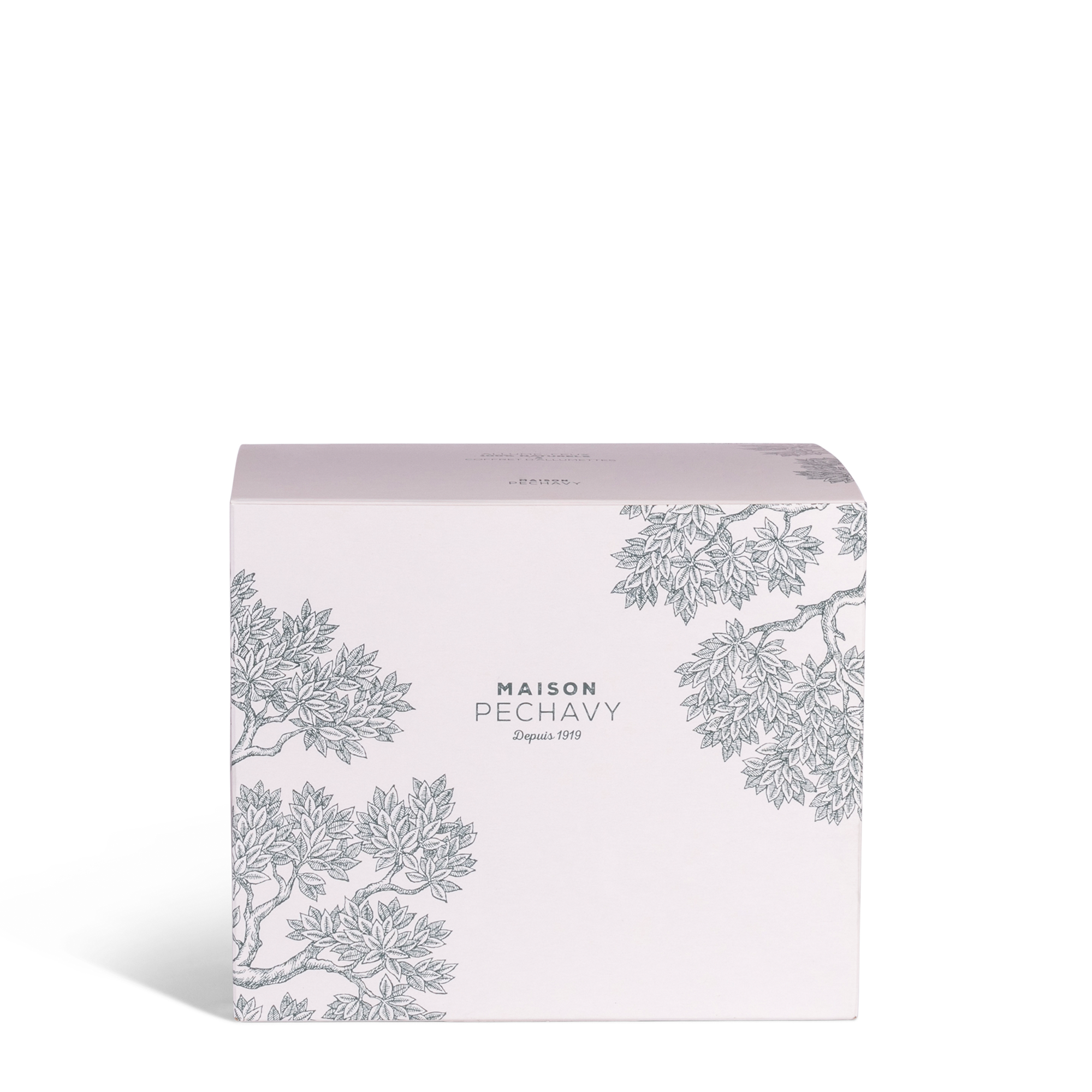 Ecological firelighters made of natural wooden wool in an elegant, white square box with a matching matchbox, perfect for lighting fires or wood stoves.