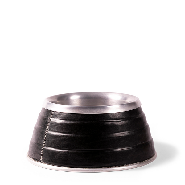 Leather-Wrapped Pet Bowl - Black