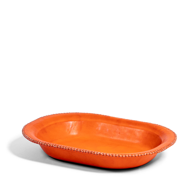 Oval Leather Tray - Orange