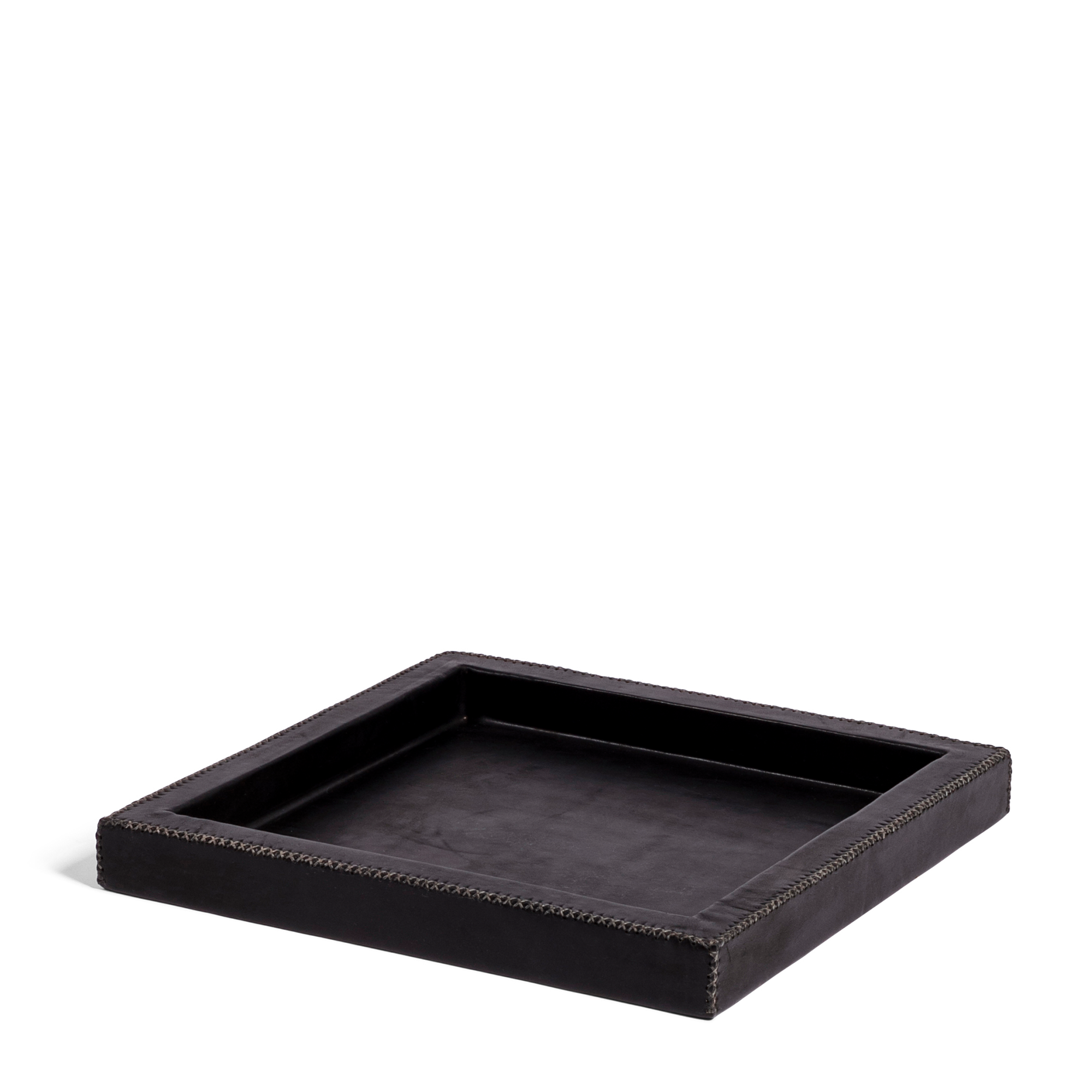 Square Leather Tray - Black