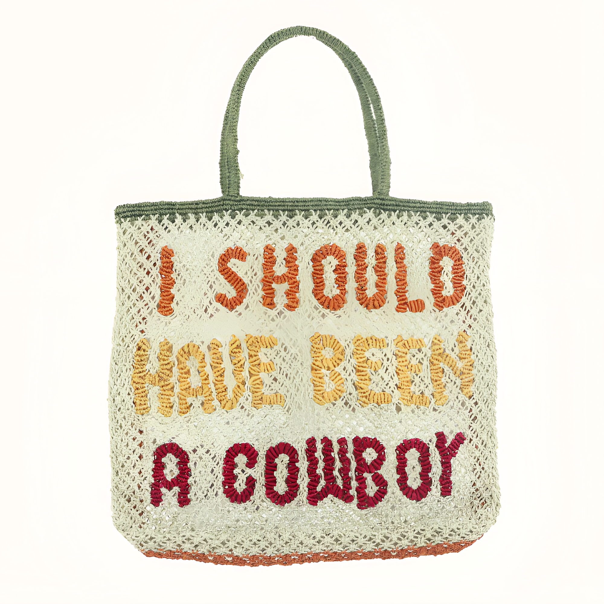 I Should Have Been A Cowboy Tote Natural with Olive Handle - Large