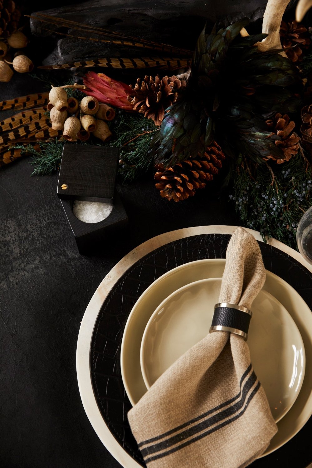 Zinc + Leather Napkin Ring - Black