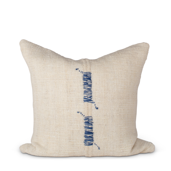 Makun Stitch Pillow - White + Blue