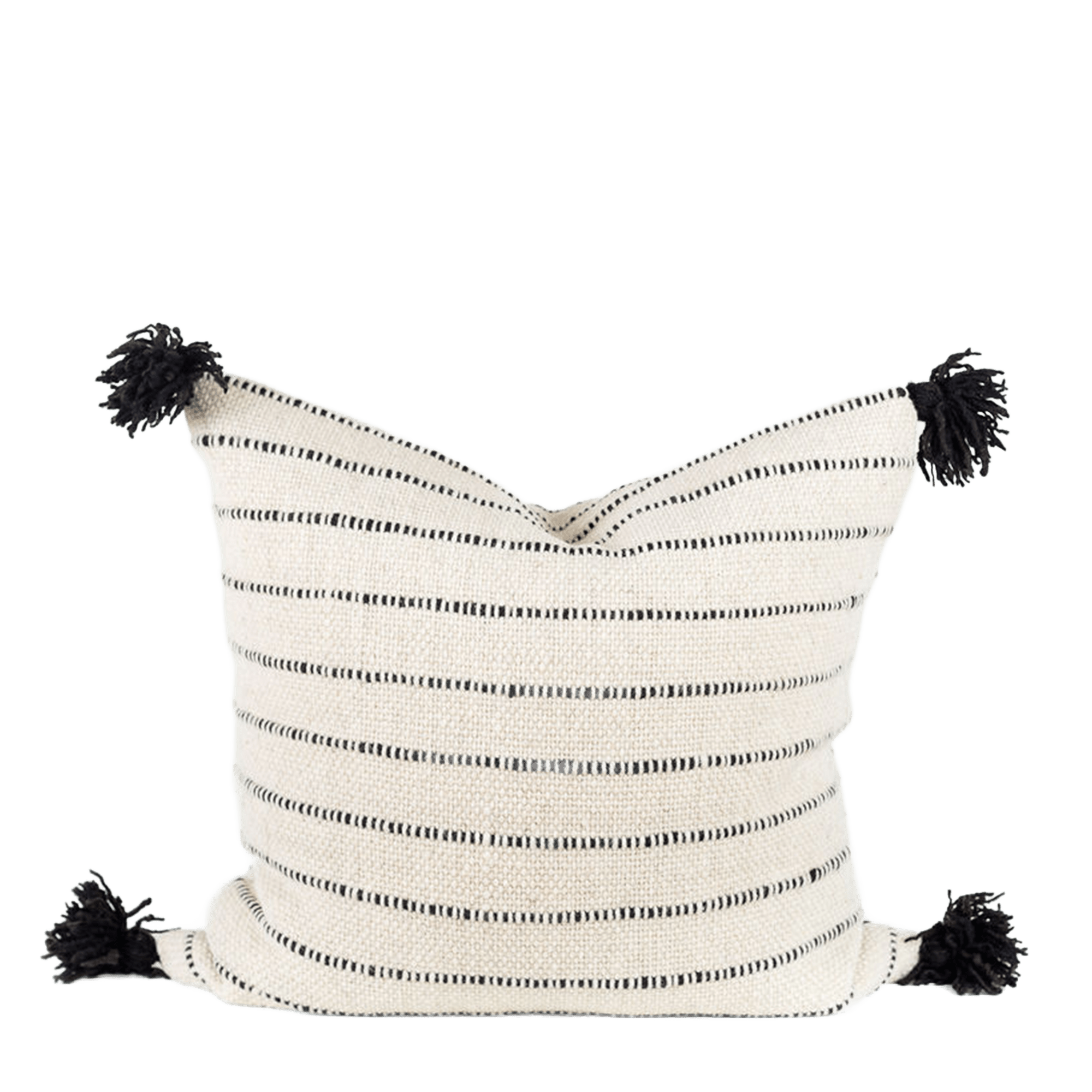 Pewma Striated Pillow W/ Pom Poms - Black + White