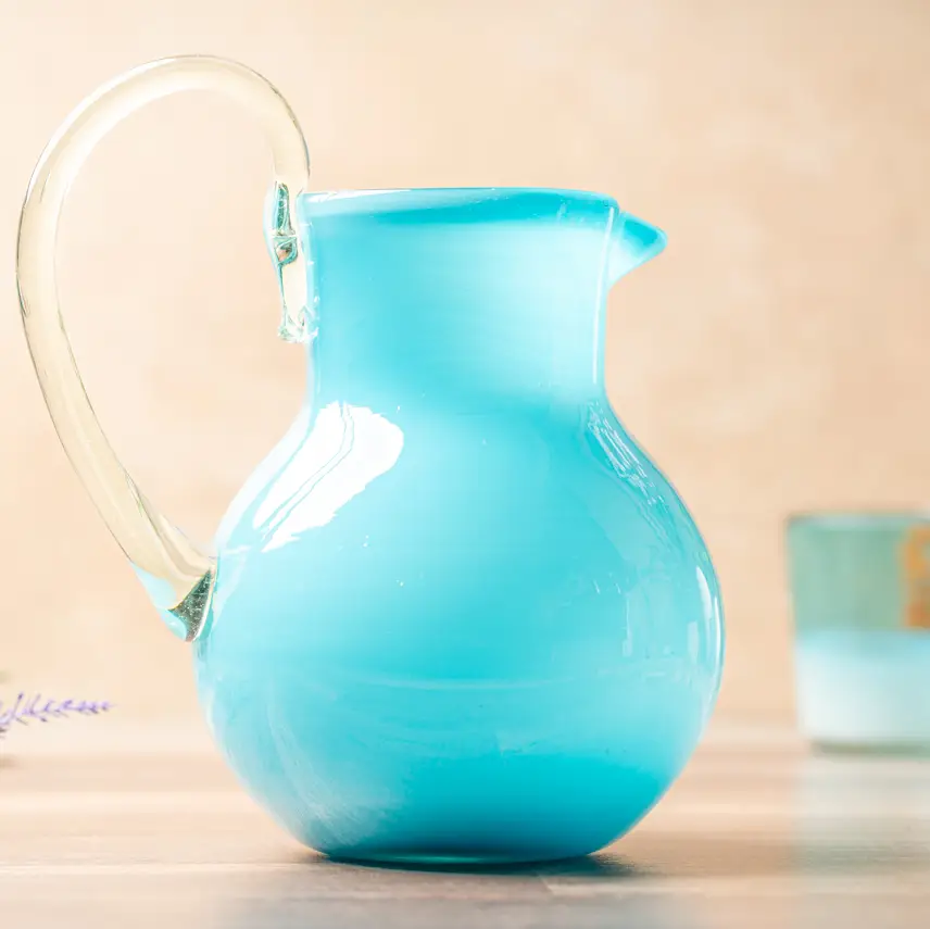 Handblown Glass Pitcher - Aqua