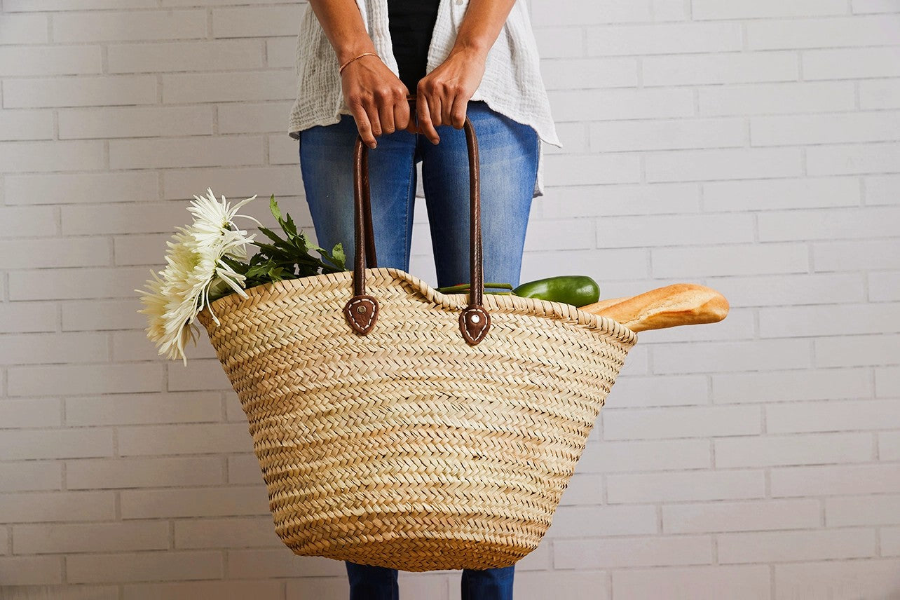 Handwoven Moroccan Palm Leaf Market Basket