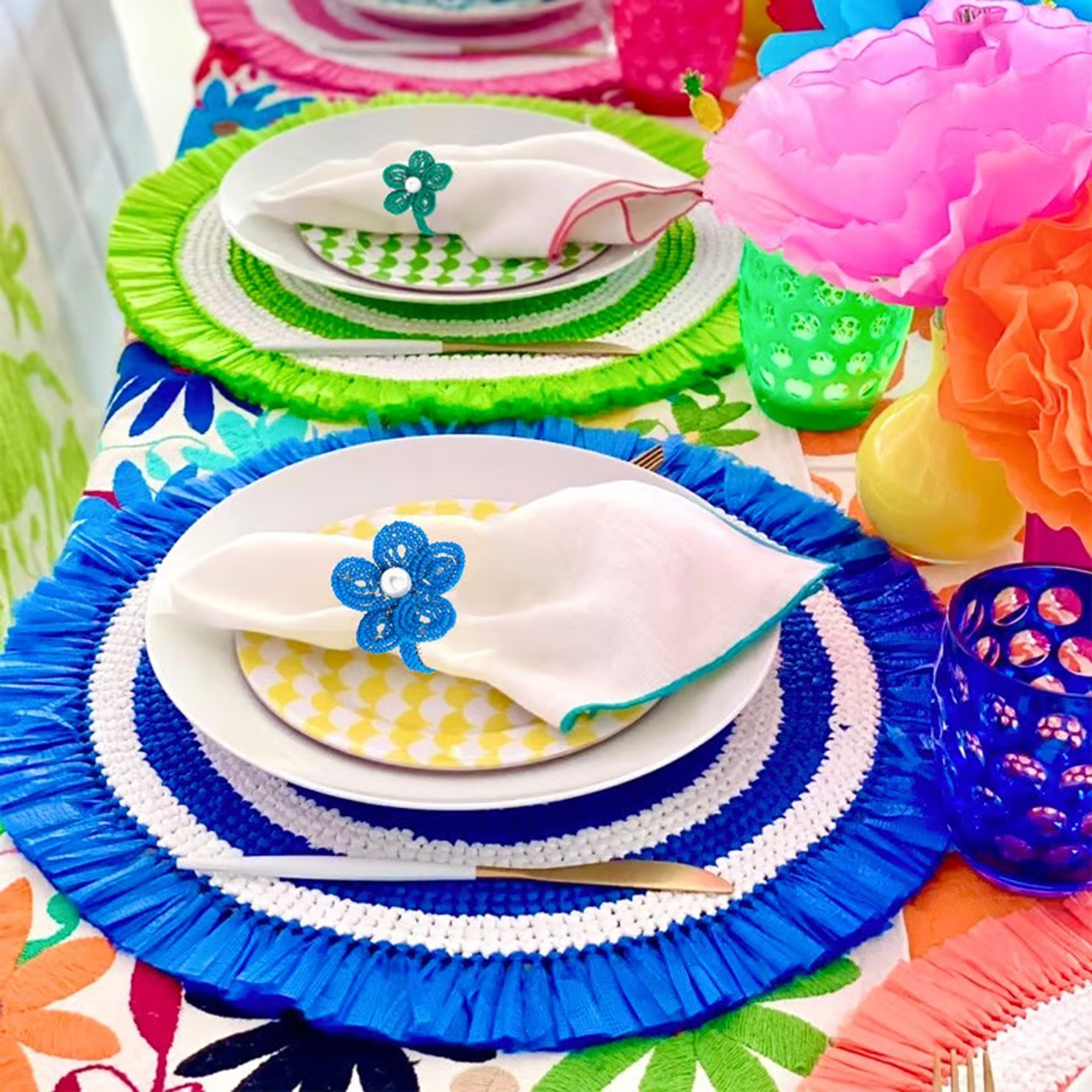 Floral Napkin Ring - Blue
