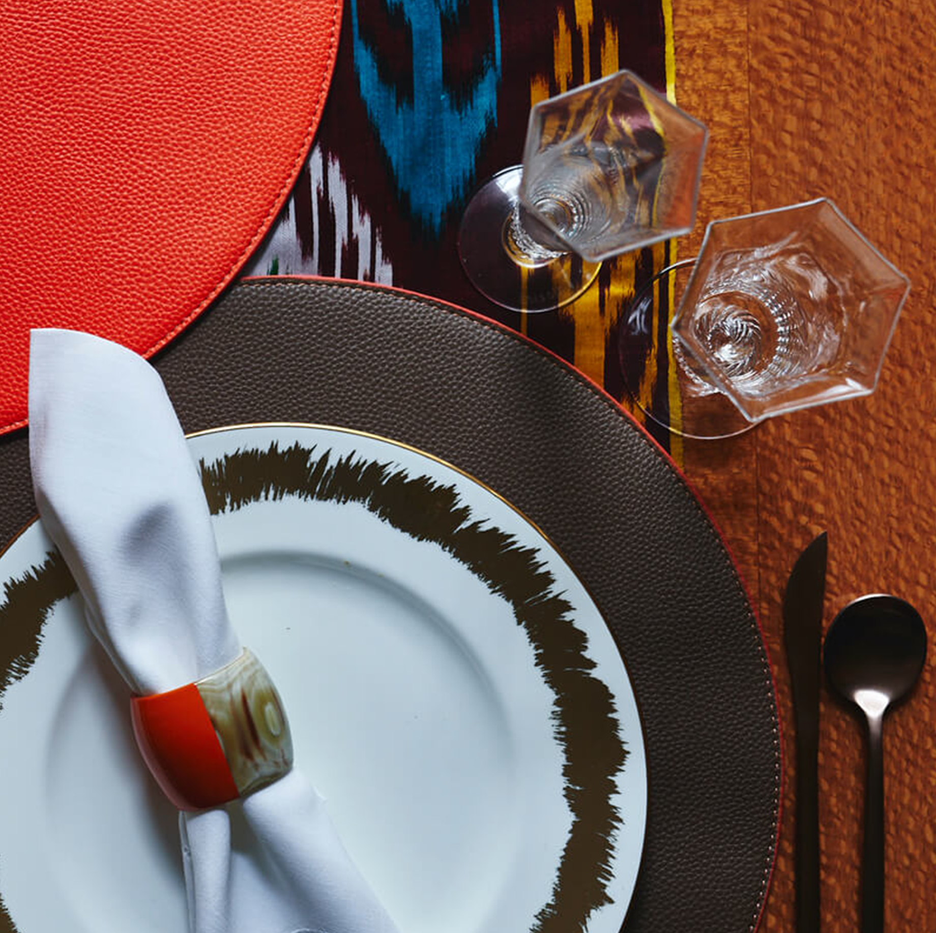 Vegan Leather Reversible Placemat - Orange + Taupe