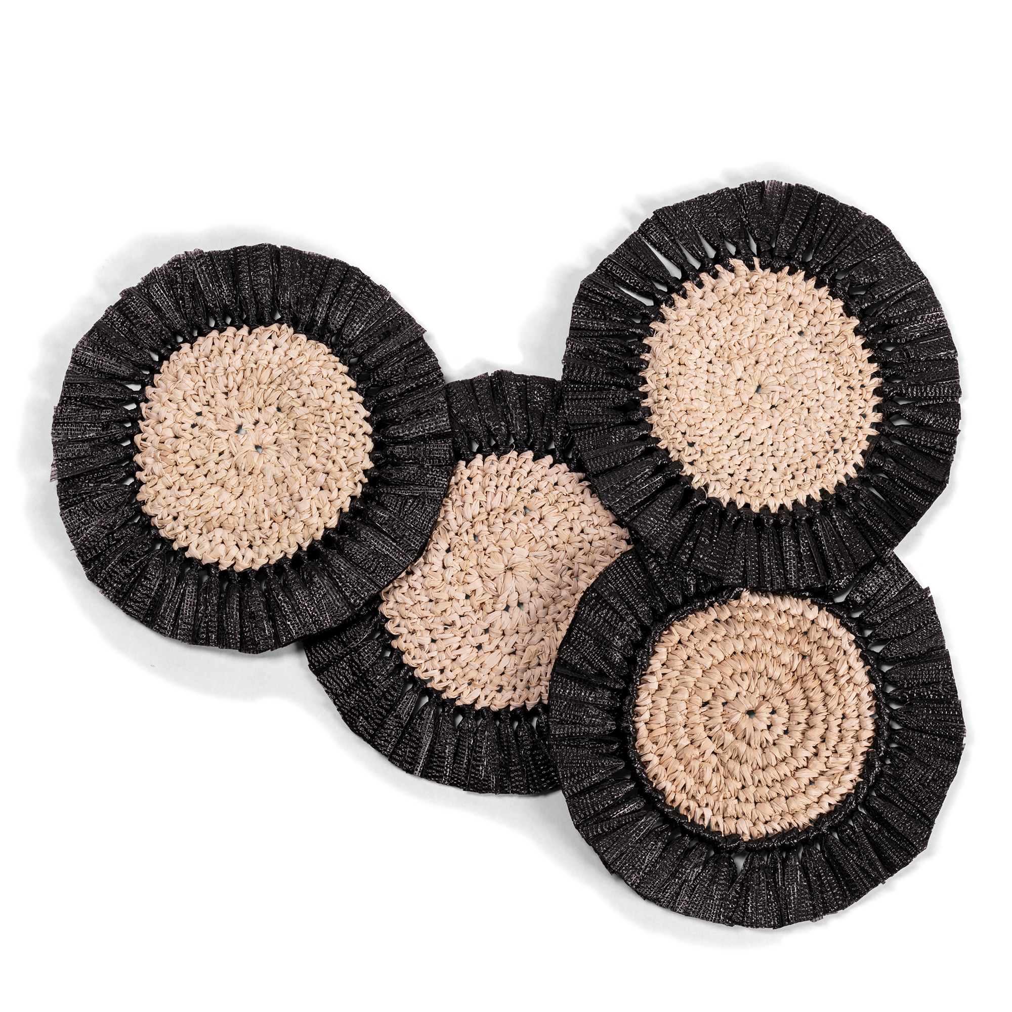 Woven Rattan Fringe Coasters - Black