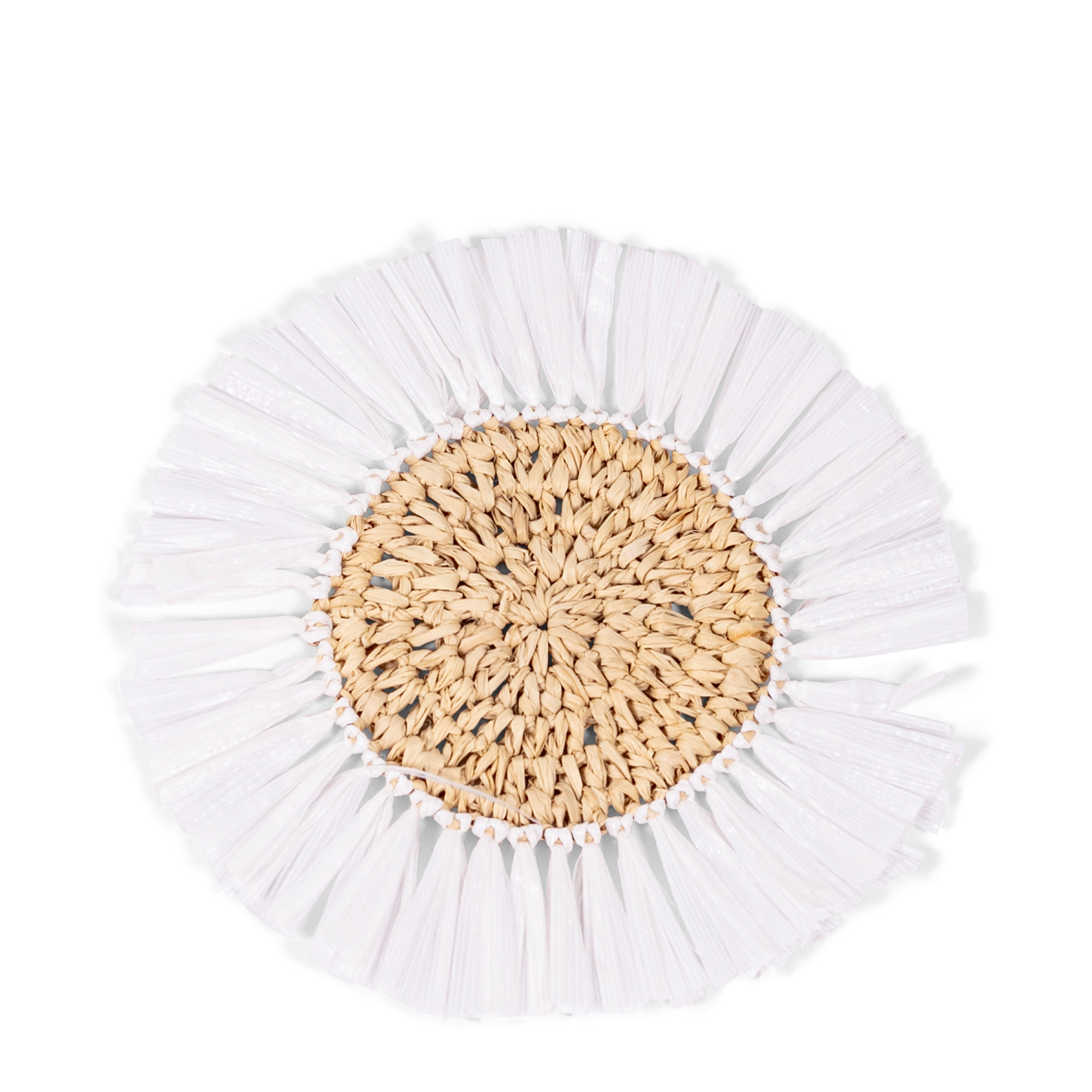 Woven Rattan Fringe Coasters - White