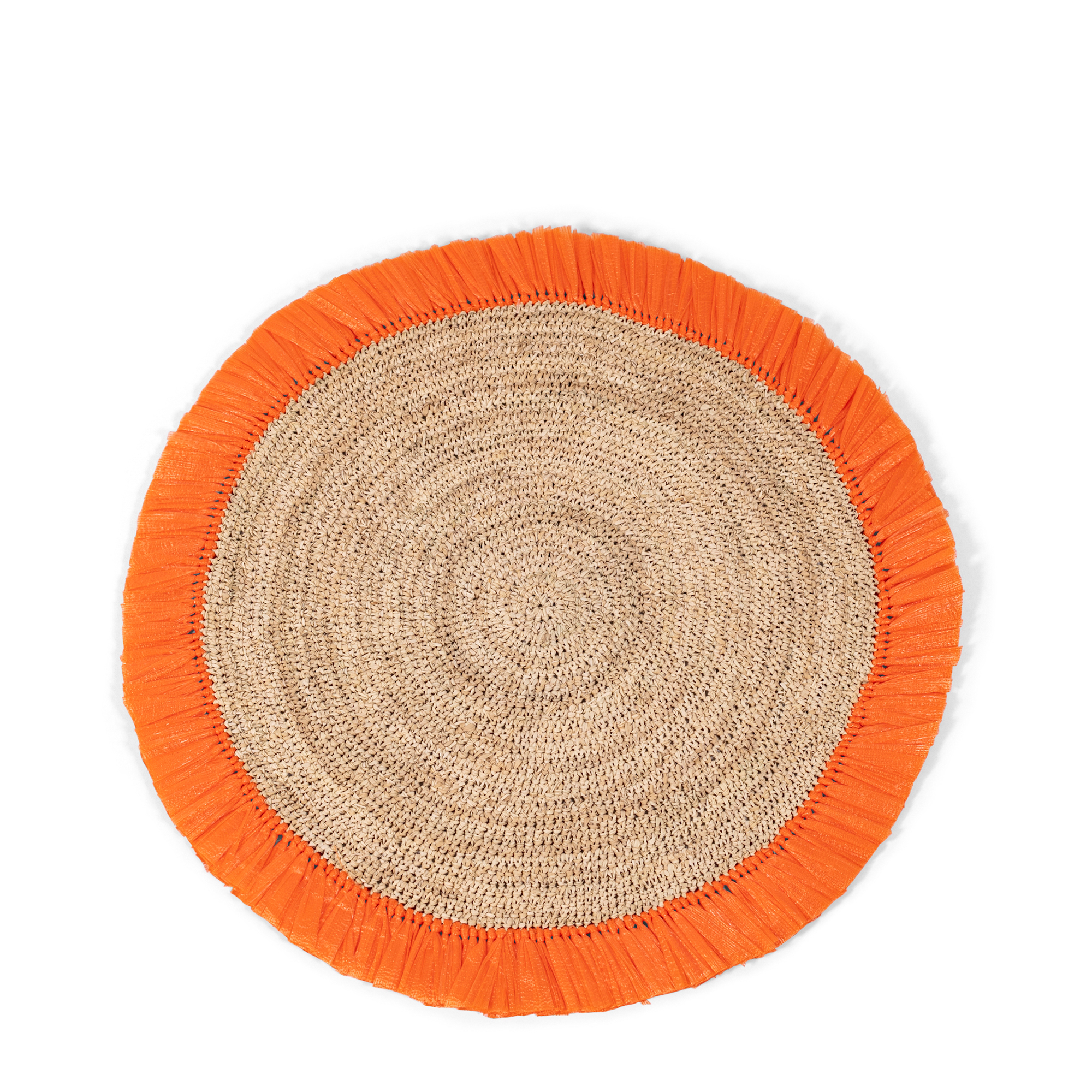 Woven Rattan Fringe Placemat - Orange