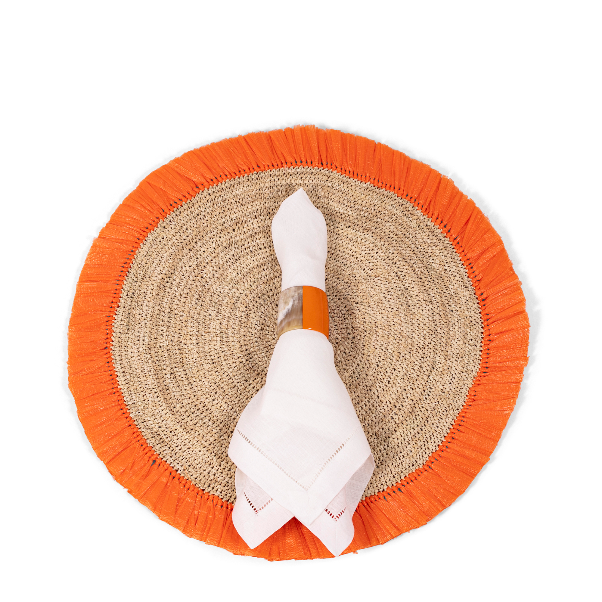 Woven Rattan Fringe Placemat - Orange