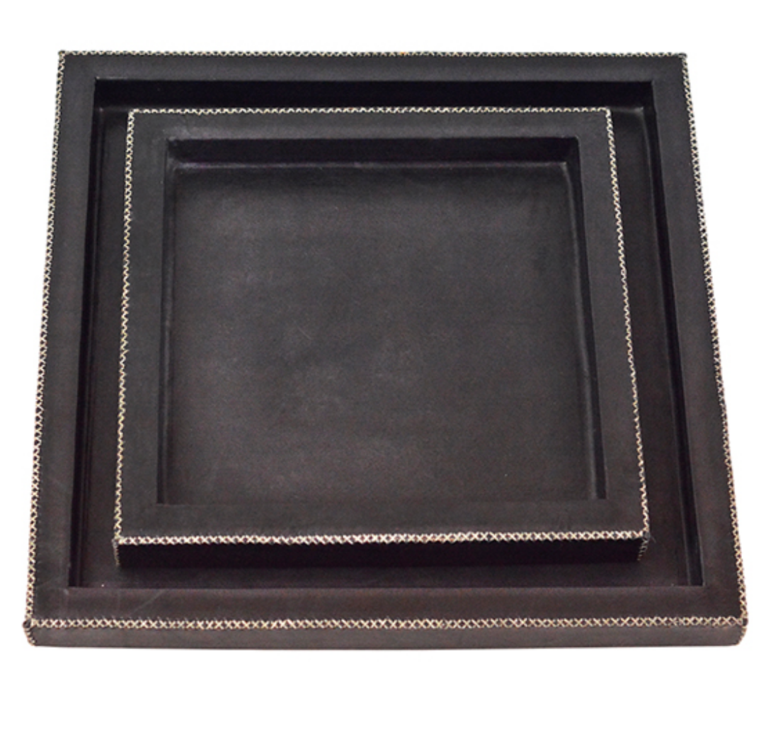 Square Leather Tray - Black