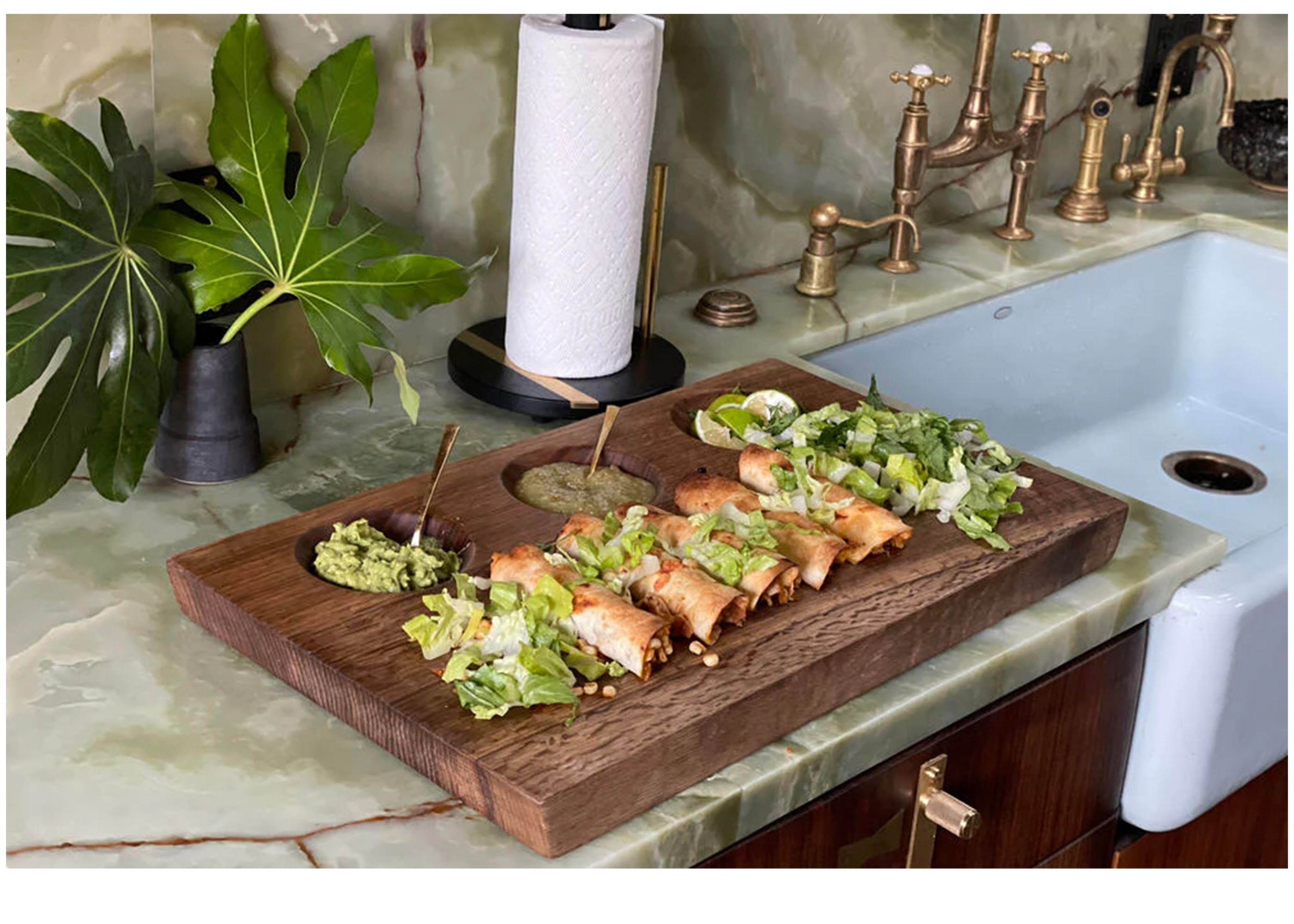 Dip Board With Bowls - Fumed Oak