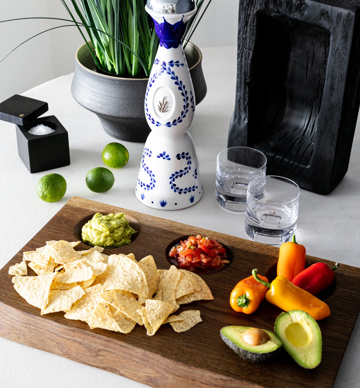 Dip Board With Bowls - Fumed Oak