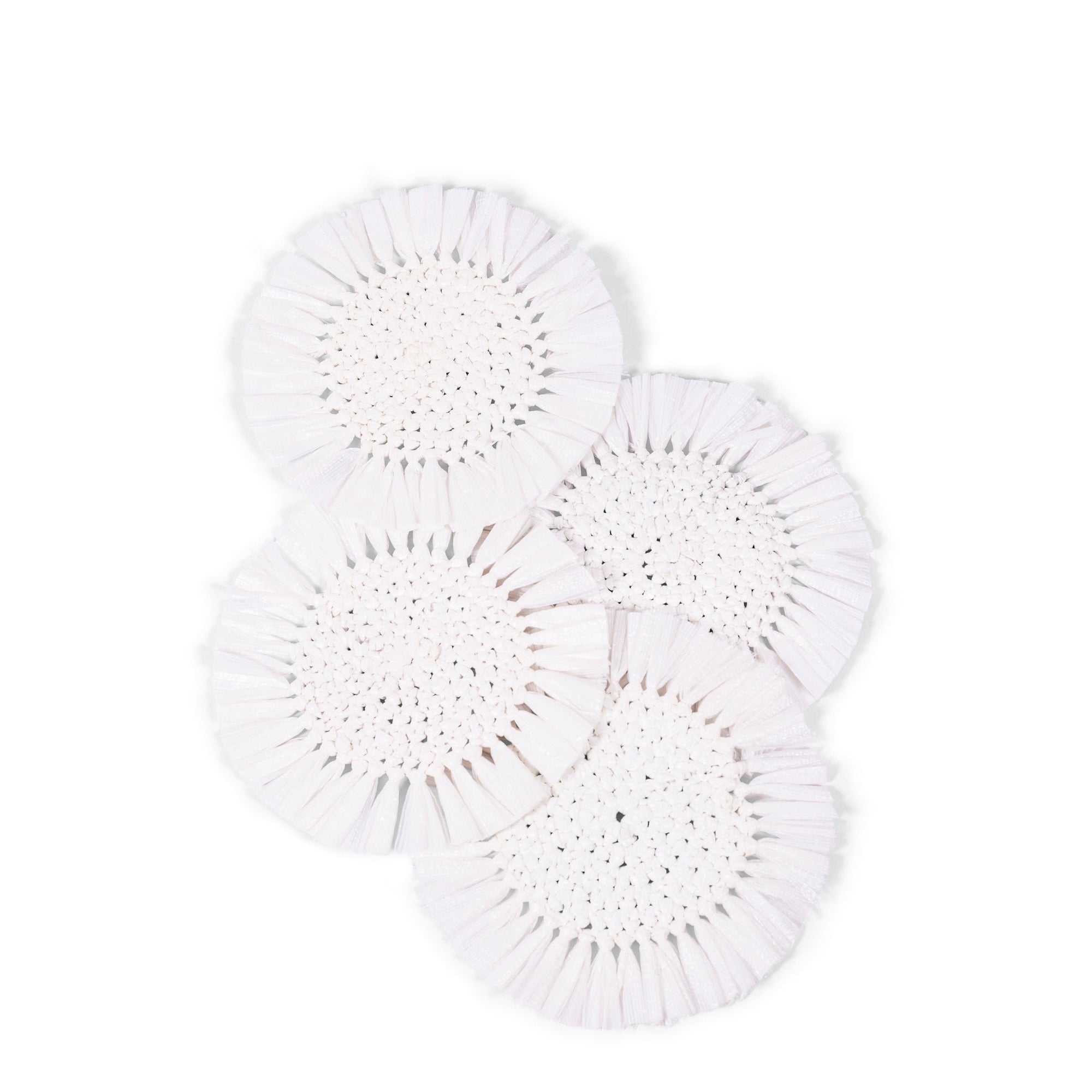 Woven Fringe Coasters - White