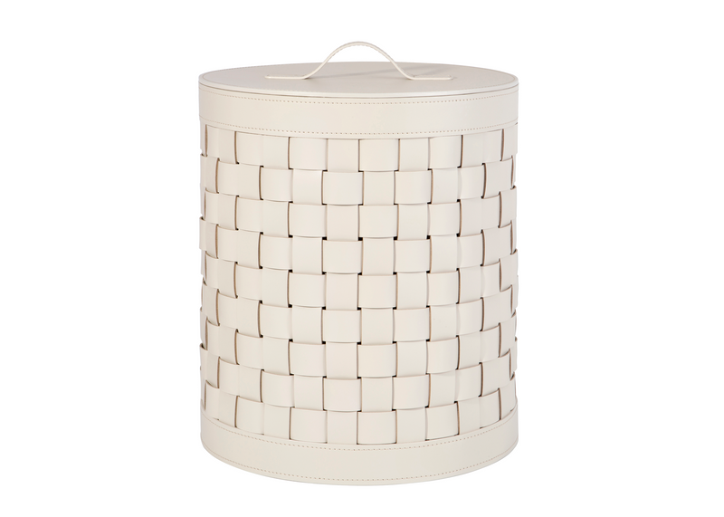 Riviere Leather Outdoor Woven Calfskin Laundry Basket - Ivory Large