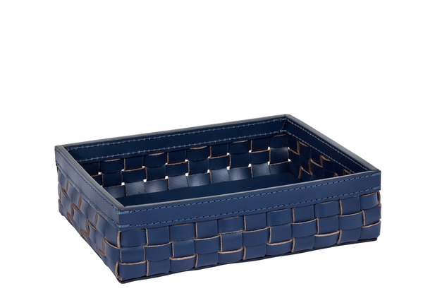 Riviere Leather Outdoor Woven Basket - Navy Small